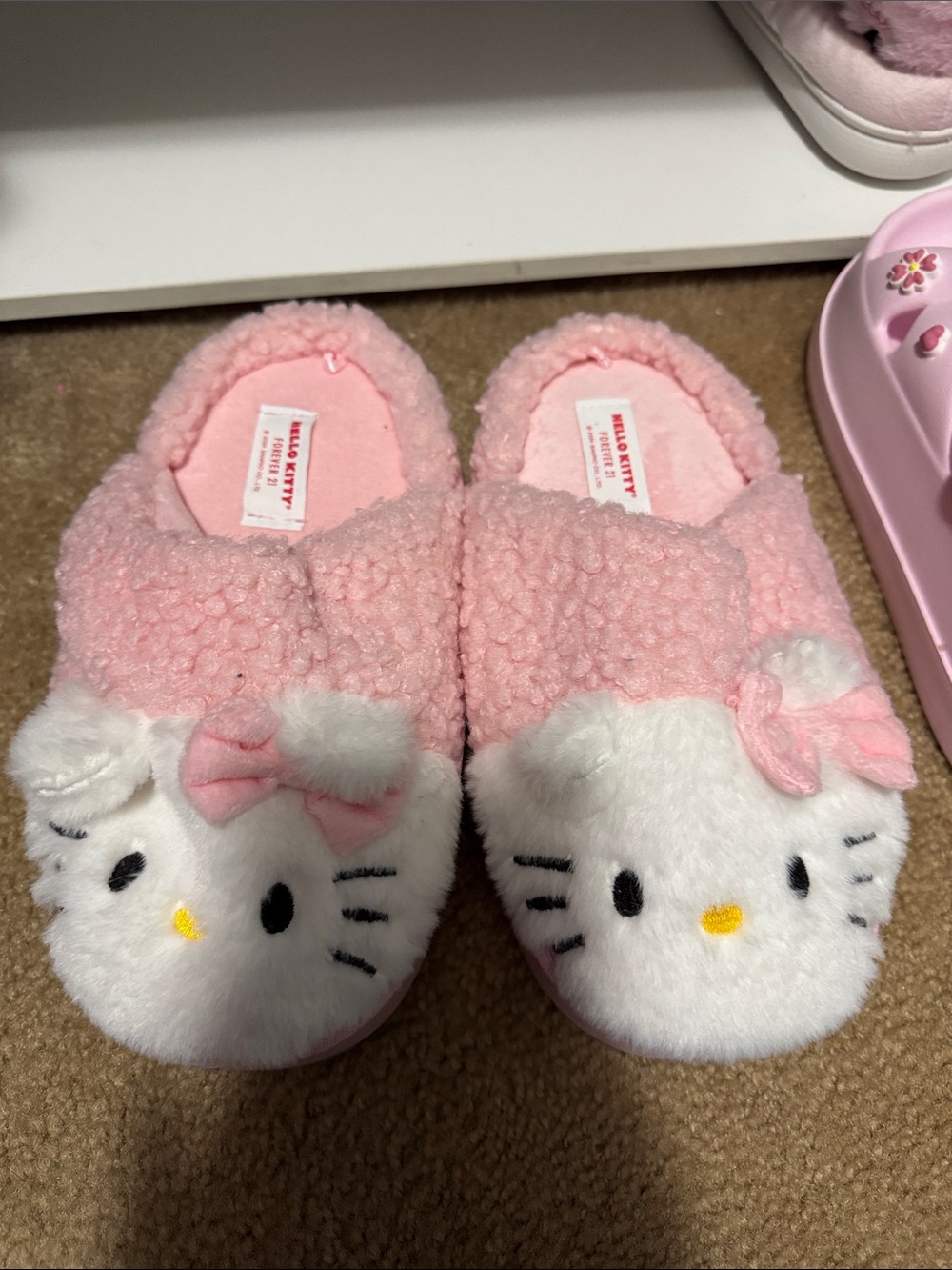 Hello Kitty Pink and White Plush Slip-On Kids Slippers